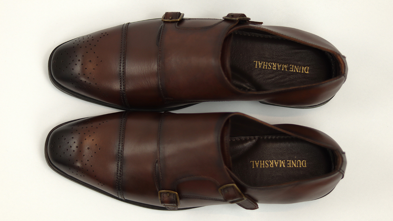 Brown Cap-Toe Double Monk Strap Shoes - Image 2