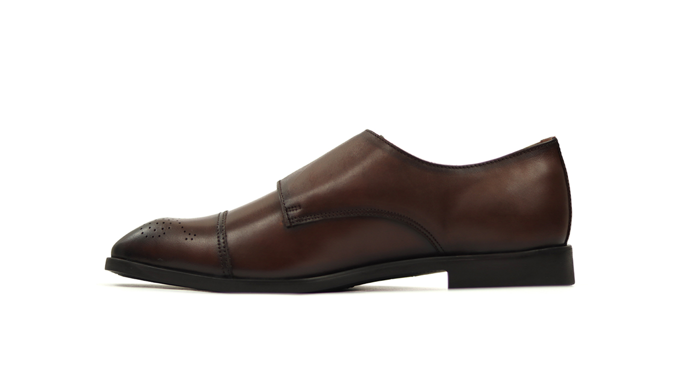 Brown Cap-Toe Double Monk Strap Shoes - Image 3