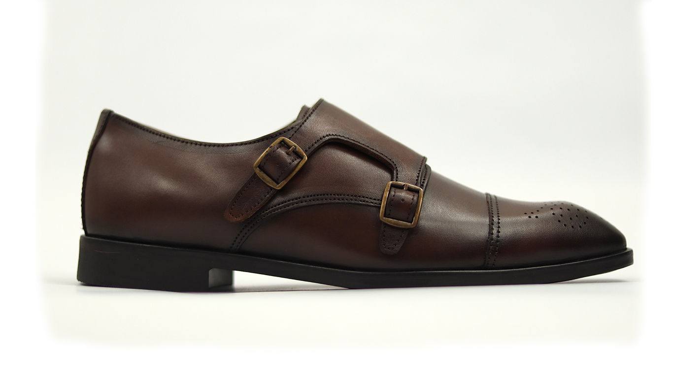Brown Cap-Toe Double Monk Strap Shoes - Image 4