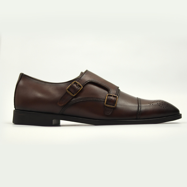 Brown Cap-Toe Double Monk Strap Shoes
