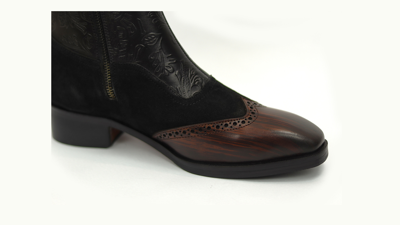 Black Floral Embossed & Suede Dress Boots - Image 3