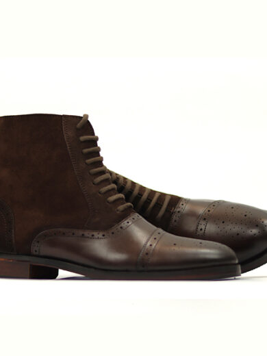 Dark Brown Suede & Leather Wingtip Boots