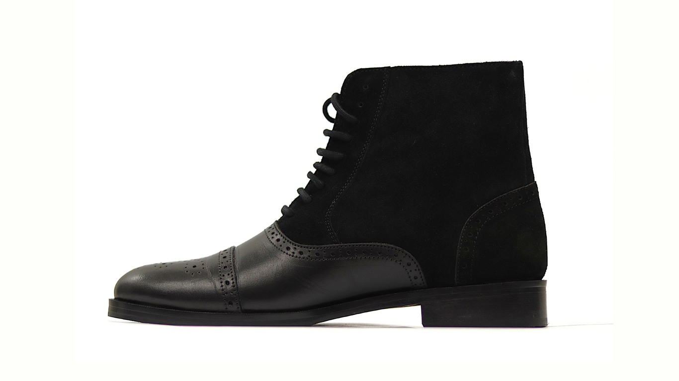 Black Suede & Leather Wingtip Boots - Image 2