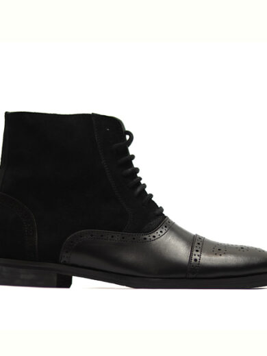 Black Suede & Leather Wingtip Boots