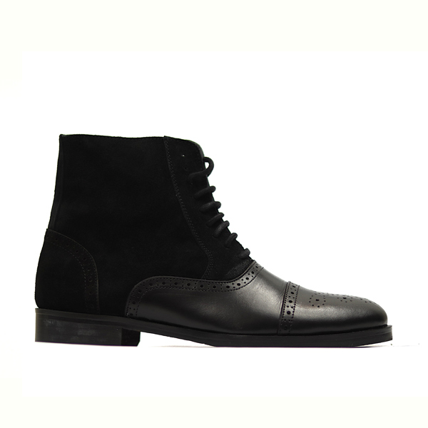 Black Suede & Leather Wingtip Boots