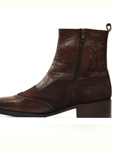 Brown Floral Embossed & Suede Dress Boots